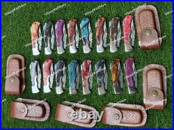 LOT of 20 pcs Damascus Steel Hunting Folding knife, Pocket Knives with Sheath