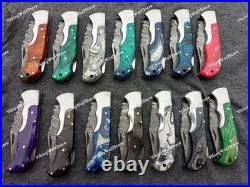 LOT of 20 pcs Damascus Steel Hunting Folding knife, Pocket Knives with Sheath