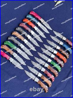 LOT of 20 pcs Damascus Steel Hunting Folding knife, Pocket Knives with Sheath