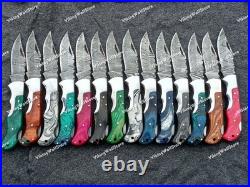 LOT of 20 pcs Damascus Steel Hunting Folding knife, Pocket Knives with Sheath