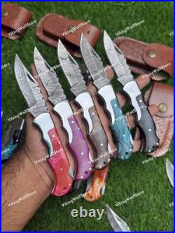 LOT of 20 pcs Damascus Steel Hunting Folding knife, Pocket Knives with Sheath