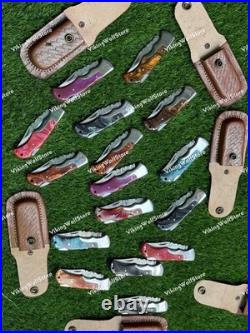 LOT of 20 pcs Damascus Steel Hunting Folding knife, Pocket Knives with Sheath