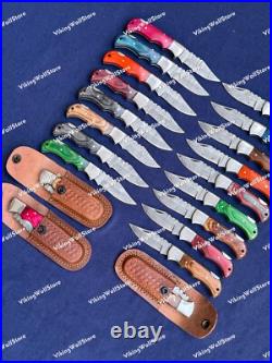 LOT of 20 pcs Damascus Steel Hunting Folding knife, Pocket Knives with Sheath