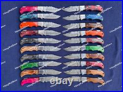 LOT of 20 pcs Damascus Steel Hunting Folding knife, Pocket Knives with Sheath