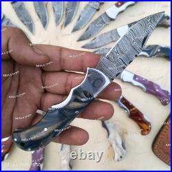 LOT of 20 pcs Damascus Steel Hunting Folding knife, Pocket Knives with Sheath(BKC)