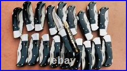 LOT of 20 pcs Damascus Steel Hunting Folding knife, Pocket Knives with Sheath(BKC)