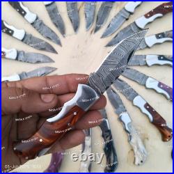 LOT of 20 pcs Damascus Steel Hunting Folding knife, Pocket Knives with Sheath(BKC)