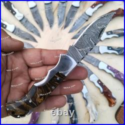 LOT of 20 pcs Damascus Steel Hunting Folding knife, Pocket Knives with Sheath(BKC)