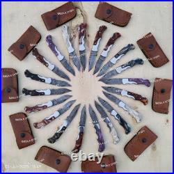 LOT of 20 pcs Damascus Steel Hunting Folding knife, Pocket Knives with Sheath(BKC)