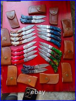 LOT of 20 pcs Damascus Steel Hunting Folding knife, Pocket Knives with Sheath (MM)
