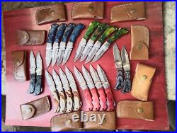 LOT of 20 pcs Damascus Steel Hunting Folding knife, Pocket Knives with Sheath (MM)