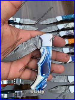 LOT of 20 pcs Damascus Steel Hunting Folding knife, Pocket Knives with Sheath (SK)