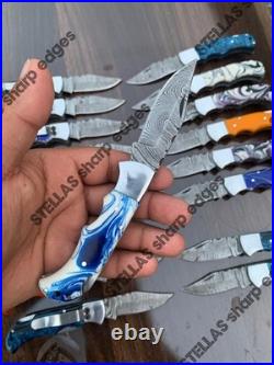LOT of 20 pcs Damascus Steel Hunting Folding knife, Pocket Knives with Sheath (SK)