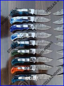 LOT of 20 pcs Damascus Steel Hunting Folding knife, Pocket Knives with Sheath (SK)