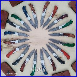 LOT of 20 pcs Damascus Steel Hunting Folding knife, Pocket Knives with Sheath(WEI)
