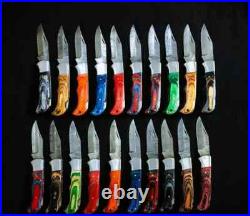 LOT of 20 pcs Damascus Steel Hunting Folding knife, Pocket Knives with Sheath(WEI)