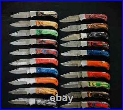LOT of 20 pcs Damascus Steel Hunting Folding knife, Pocket Knives with Sheath(WEI)
