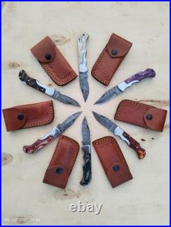 LOT of 20 pcs Damascus Steel Hunting Folding knife, Pocket Knives with Sheath(WEI)