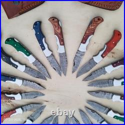 LOT of 20 pcs Damascus Steel Hunting Folding knife, Pocket Knives with Sheath(WEI)