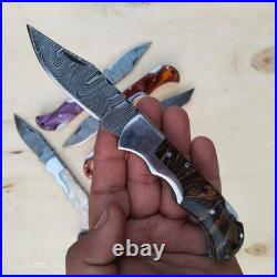 LOT of 20 pcs Damascus Steel Hunting Folding knife, Pocket Knives with Sheath(WEI)