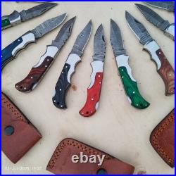 LOT of 20 pcs Damascus Steel Hunting Folding knife, Pocket Knives with Sheath(WEI)