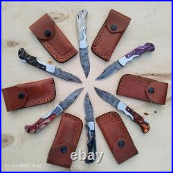 LOT of 20 pcs Damascus Steel Hunting Folding knife, Pocket Knives with Sheath(WEI)