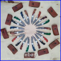 LOT of 20 pcs Damascus Steel Hunting Folding knife, Pocket Knives with Sheath(WEI)
