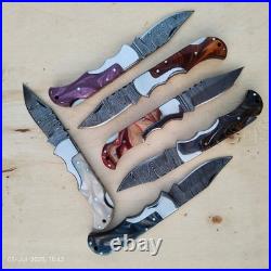 LOT of 20 pcs Damascus Steel Hunting Folding knife, Pocket Knives with Sheath(WEI)