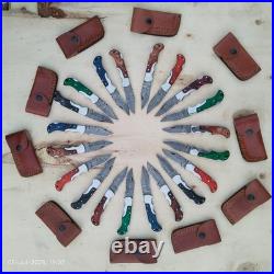 LOT of 20 pcs Damascus Steel Hunting Folding knife, Pocket Knives with Sheath(WEI)