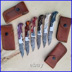 LOT of 20 pcs Damascus Steel Hunting Folding knife, Pocket Knives with Sheath(WEI)