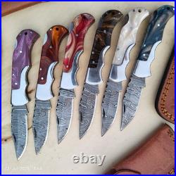 LOT of 20 pcs Damascus Steel Hunting Folding knife, Pocket Knives with Sheath(WEI)
