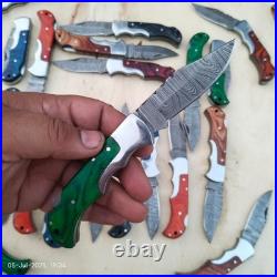 LOT of 20 pcs Damascus Steel Hunting Folding knife, Pocket Knives with Sheath(WEI)