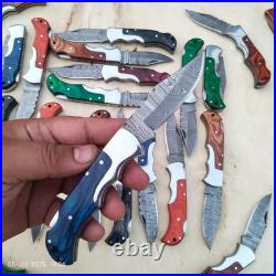 LOT of 20 pcs Damascus Steel Hunting Folding knife, Pocket Knives with Sheath(WEI)