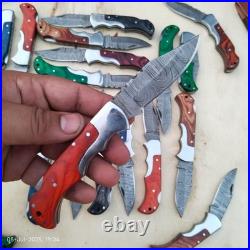 LOT of 20 pcs Damascus Steel Hunting Folding knife, Pocket Knives with Sheath(WEI)