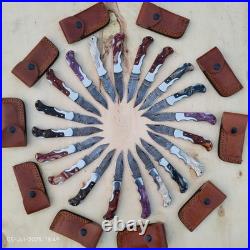 LOT of 20 pcs Damascus Steel Hunting Folding knife, Pocket Knives with Sheath(WEI)