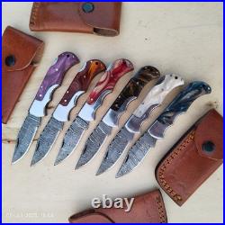 LOT of 20 pcs Damascus Steel Hunting Folding knife, Pocket Knives with Sheath(WEI)