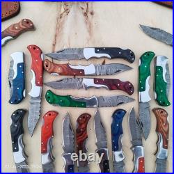 LOT of 20 pcs Damascus Steel Hunting Folding knife, Pocket Knives with Sheath(WEI)