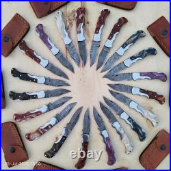LOT of 20 pcs Damascus Steel Hunting Folding knife, Pocket Knives with Sheath(WEI)