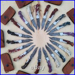 LOT of 20 pcs Damascus Steel Hunting Folding knife, Pocket Knives with Sheath(WEI)