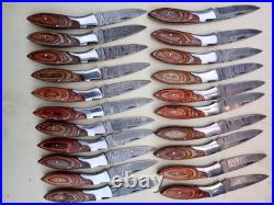 LOT of 20pcs Damascus Steel Folding knife, Pocket Knives With Leather Sheath