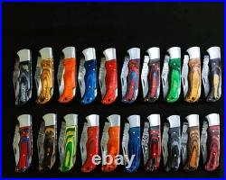 LOT of 20pcs Damascus Steel Folding knife, Pocket Knives With Leather Sheath