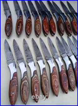 LOT of 20pcs Damascus Steel Folding knife, Pocket Knives With Leather Sheath
