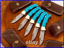 LOT of 25pcs, Pocket Knife Custom Handmade Damascus Steel Lock Back Folding Lot