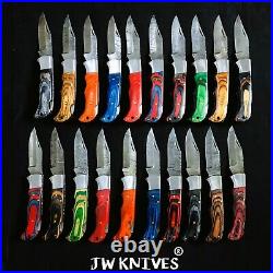LOT of 30 pcs Damascus Steel Hunting Folding knife, Pocket Knives with Sheath JWK