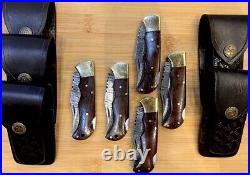 LOT of 5 pcs Damascus Steel Hunting Folding knife, Pocket Knives WithSheath