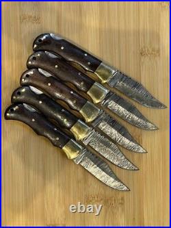 LOT of 5 pcs Damascus Steel Hunting Folding knife, Pocket Knives WithSheath