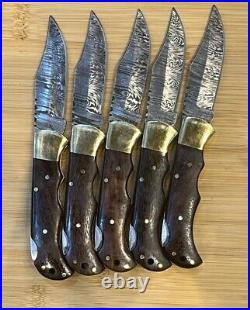 LOT of 5 pcs Damascus Steel Hunting Folding knife, Pocket Knives WithSheath