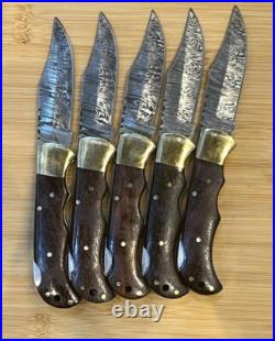 LOT of 5 pcs Damascus Steel Hunting Folding knife, Pocket Knives with Sheath WL