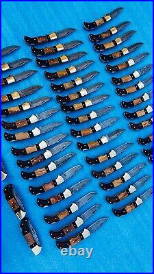 LOT of 50 PCS Damascus handmade Back Lock Folding pocket Hunting knife Pouch