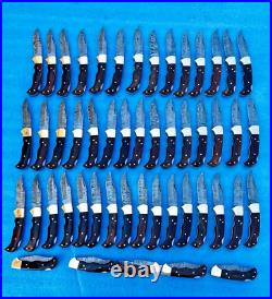 LOT of 50 PCS Damascus handmade back lock Folding pocket Hunting knife Pouch